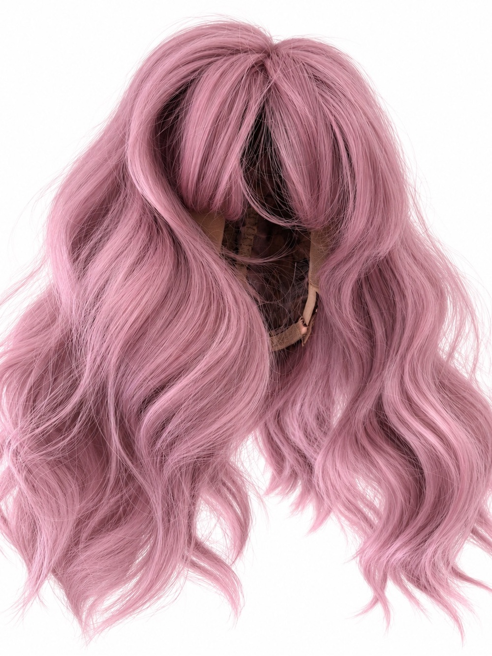 NEW 14” Dusty Rose Pink Wavy Wig with 5” Bangs Adjustable Cap